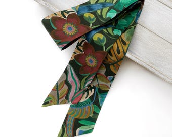 Handmade Liberty cotton ponytail scarf hairscarf ribbon, long skinny headband tie headscarf, handbag scarf, handle wrap, narrow neck scarf