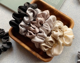 Handgefertigte Scrunchies aus Seide, luxuriöse Haarbänder, Scrunchie aus Seidensatin, Scrunchie für Brautjungfern, Haarband aus Seide, Kokettenstil, Geschenk aus Seidenhaar