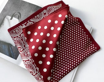 Rot Polka Dot Paisley Print Reine Maulbeerseide Halstuch, Seidenbandana, kleiner quadratischer Schal, Seidenhaarschal, Kopftuch, Seidenhalstuch