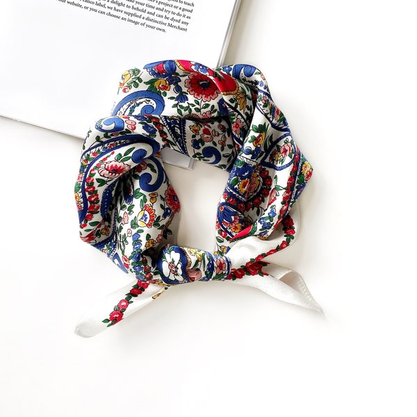 Paisley Floral Print 100% Silk Bandana/Hair Scarf/Women’s Silk Scarf Square/Silk Headscarf/Lightweight Summer Silk Neck Scarf/Neckerchief