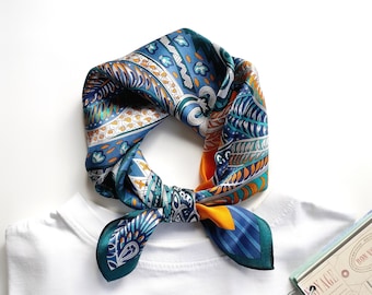 Foulard en pure soie, bandana bohème homme femme, foulard queue de cheval, bandeau foulard pour cheveux, foulard, foulard carré en soie, foulard