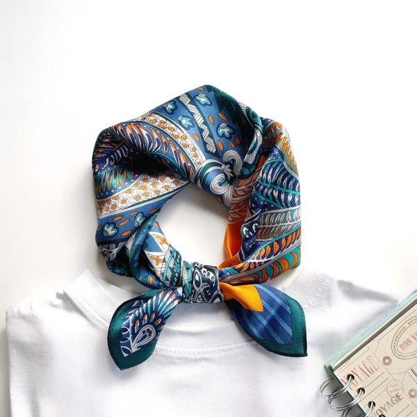 Pure silk scarf, Men women boho bandana, Ponytail scarf, Hair scarf headband, Headscarf, Silk square neck scarf, Neckerchief