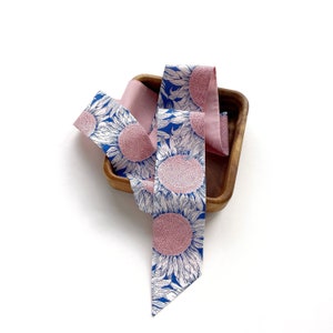 Handmade Liberty cotton ponytail scarf hairscarf ribbon, long skinny headband tie headscarf, handbag scarf, handle wrap, narrow neck scarf