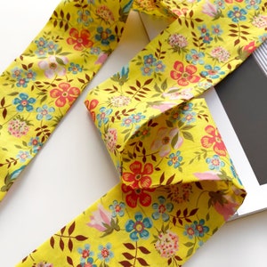 Handmade Liberty Fabric Skinny Scarf – Yellow Floral Ponytail & Handbag Accessory