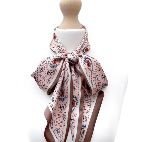 Pink Paisley Long Skinny Hair Scarf | Ponytail Scarf