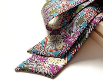 Liberty Silk Twill Skinny Scarf for Handbag & Hair | Handmade Women's Narrow Neck Scarf