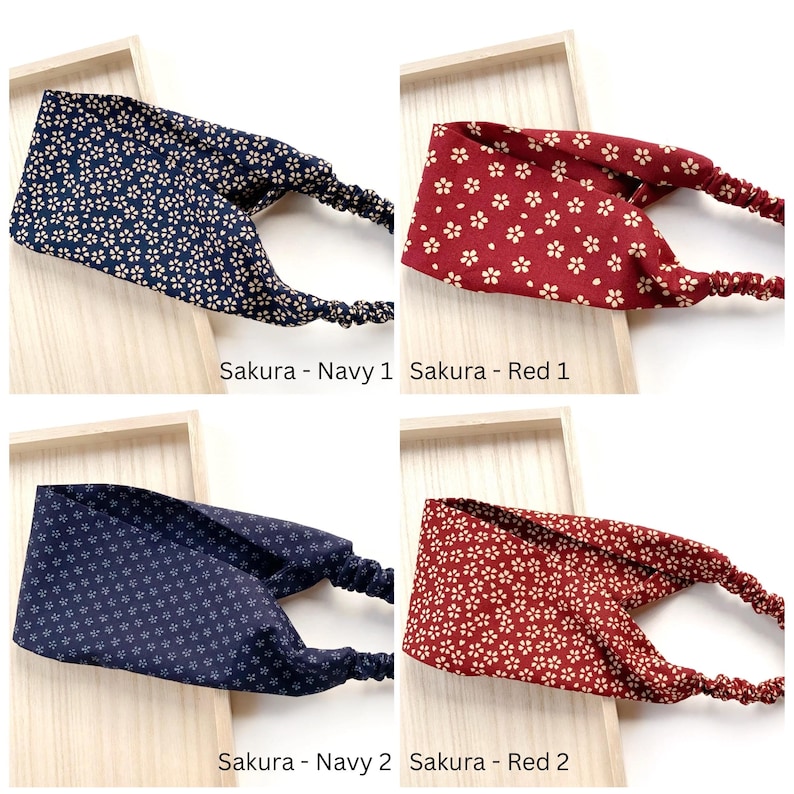 Handmade Japanese cotton yoga headband, elastic hair band image 7