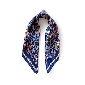 Paisley Floral Print 100% Silk Bandana/Hair Scarf/Women’s Silk Scarf Square/Silk Headscarf/Lightweight Summer Silk Neck Scarf/Neckerchief