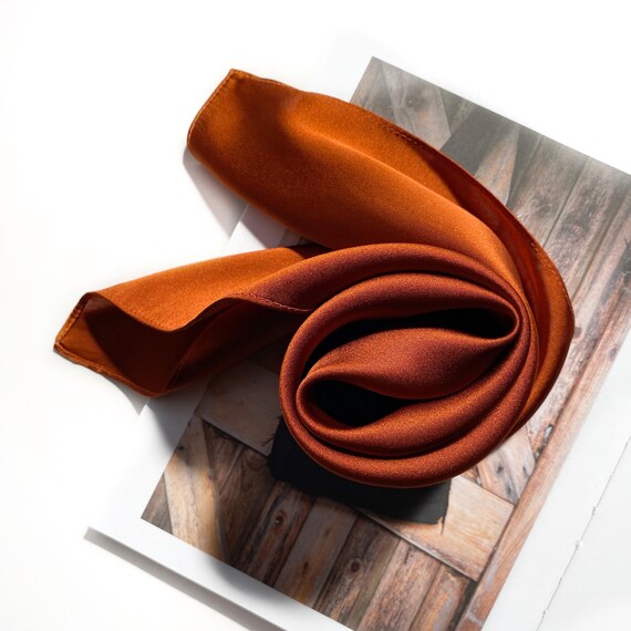 Burnt Orange Mulberry Silk Scarf | Handmade 16 Momme Pure Silk Bandana