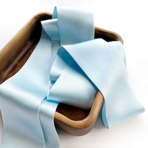 Handmade 1.5m long silk skinny neck scarf, ribbon scarf head band tie, handbag scarf, pastel blue silk hair scarf for bride bridesmaid