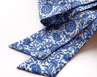 Handmade Liberty Silk Twill Skinny Scarf for Women's Neck, Hair, Handbag - Blue Floral