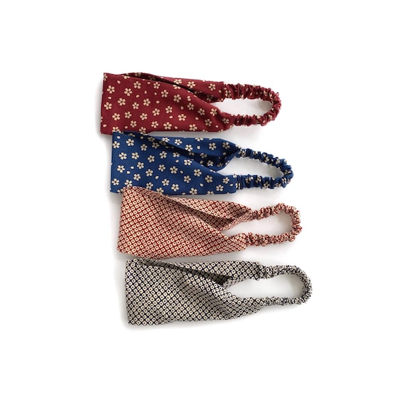 Handmade Japanese cotton yoga headband, elastic hair band