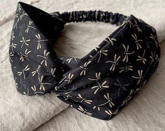 Japanisches Baumwolle Libellen Print Twist Knoten Stirnband, Elastisches Yoga Haarband