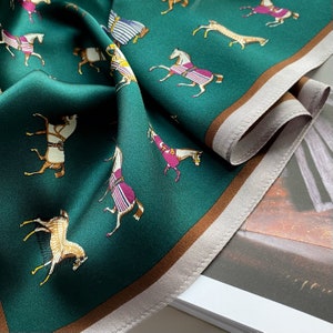 Equestrian Print 100% Real Mulberry Silk Scarf, Silk Bandana, Silk Hair Scarf, Silk Headscarf, Head Wrap, Silk Neck Scarf, Silk Neckerchief image 6