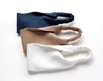 Handmade Linen Cotton Headband, Soft Elastic Hair Band