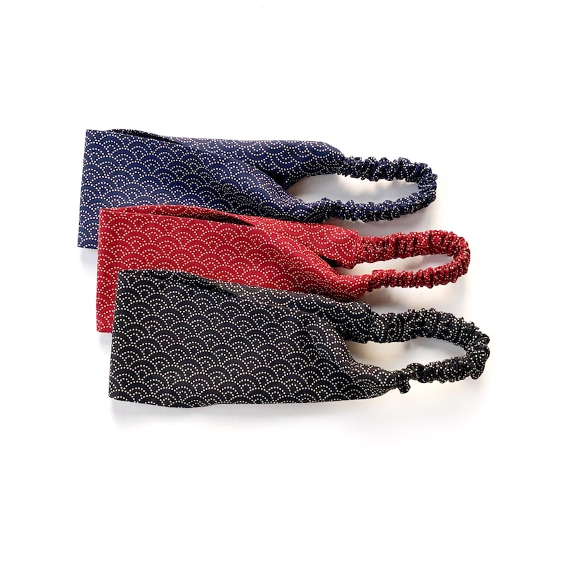 Handmade Japanese cotton yoga headband, elastic hair band image 11