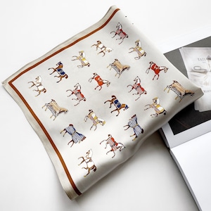 Equestrian Print 100% Real Mulberry Silk Scarf, Silk Bandana, Silk Hair Scarf, Silk Headscarf, Head Wrap, Silk Neck Scarf, Silk Neckerchief