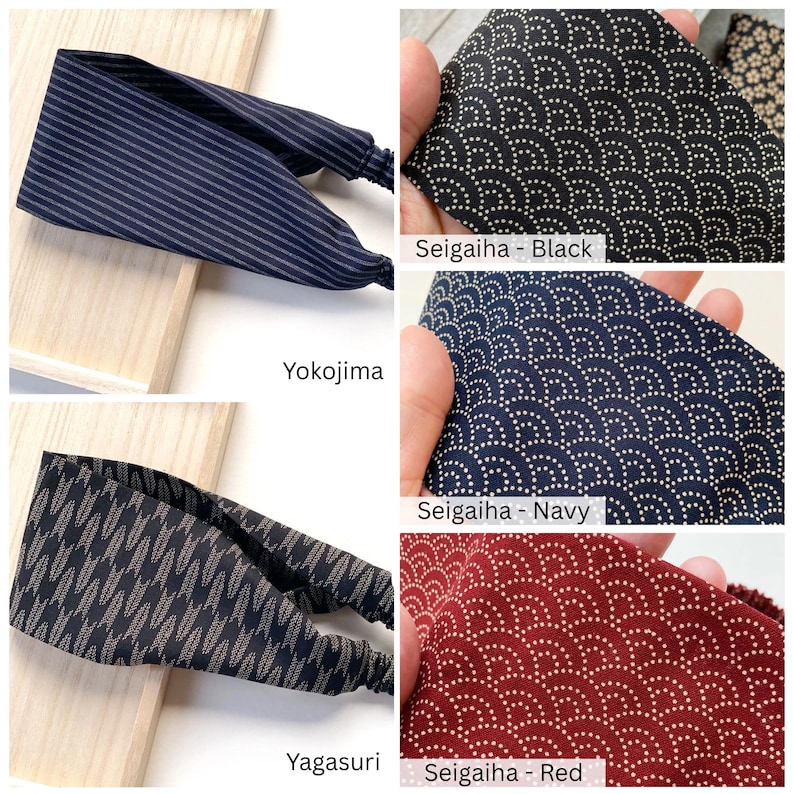Handmade Japanese cotton yoga headband, elastic hair band image 9