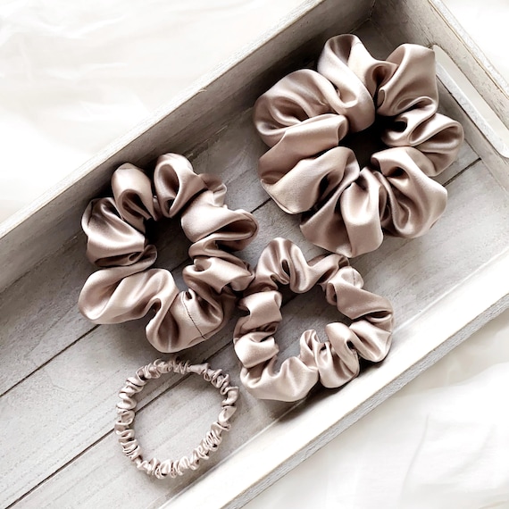 Taupe Pure Mulberry Silk Scrunchie – 22 Momme | Handmade in the UK