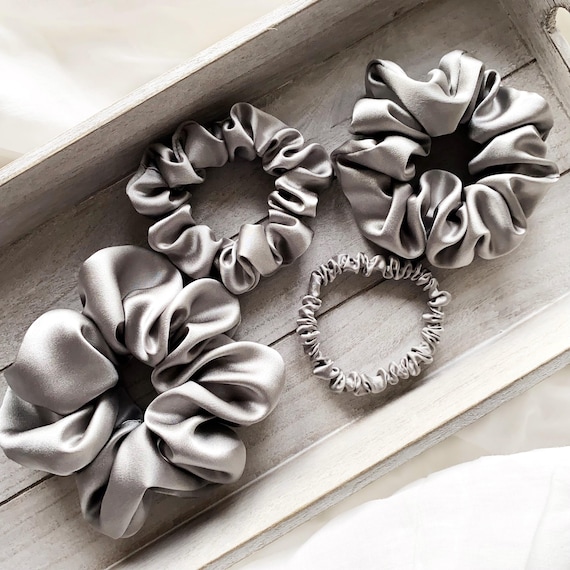 Grey Pure Mulberry Silk Scrunchie – 22 Momme | Handmade in the UK