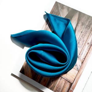 Kingfisher Blue 100% Mulberry Silk Scarf, Handmade Square Bandana