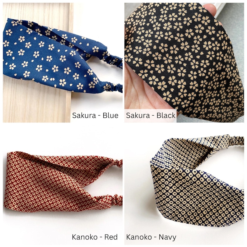 Handmade Japanese cotton yoga headband, elastic hair band image 6