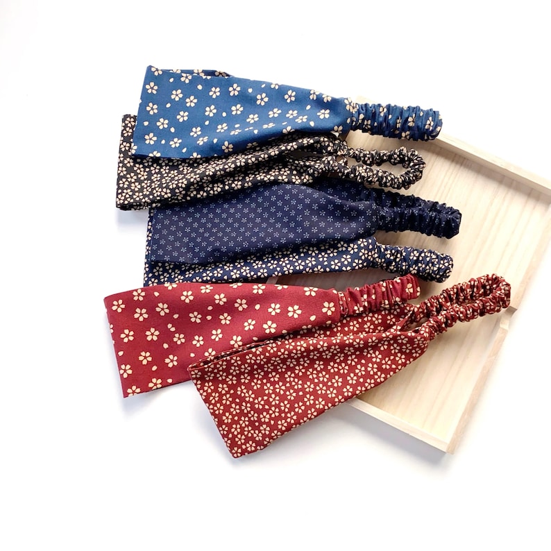Handmade Japanese cotton yoga headband, elastic hair band image 2
