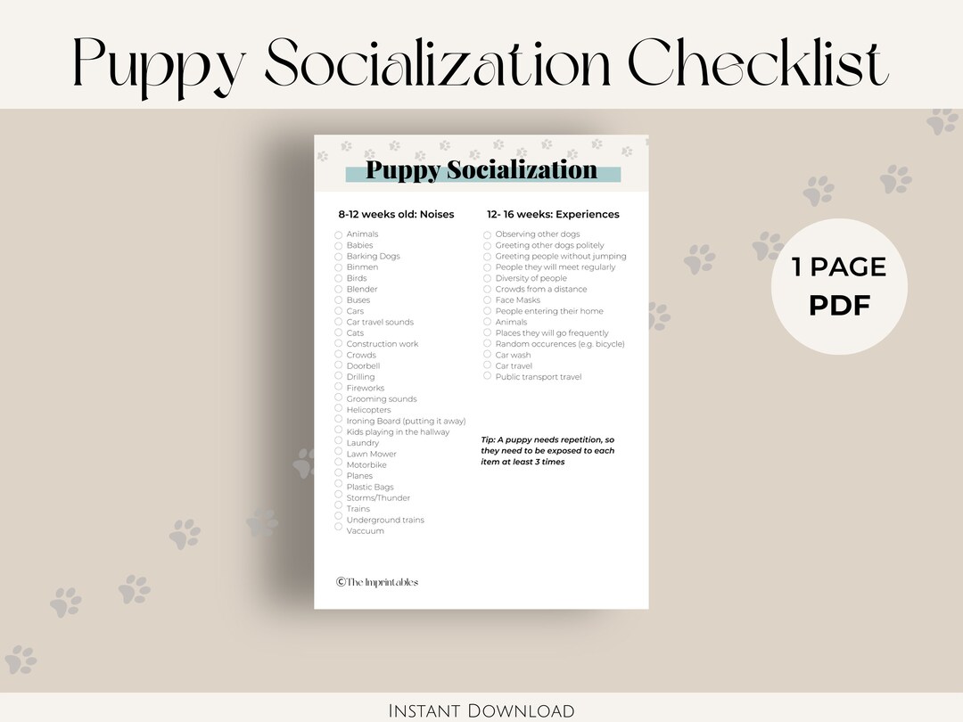 Puppy Socialization Checklist PDF Printable | Instant Digital Download ...