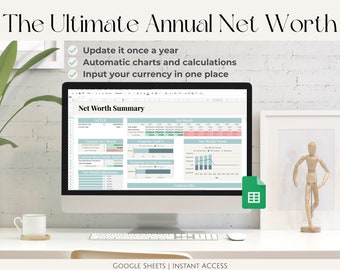The Ultimate Annual Net Worth | Google Sheets Digital Spreadsheet | Annual Calculator, Multi-Year, Assets & Liabilities, Personal Finance