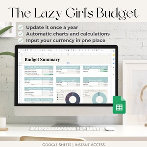 The Lazy Girl&#39;s Budget | Google Sheets Digital Spreadsheet | Monthly Budget, Annual Budget, Personal Finance Tracker