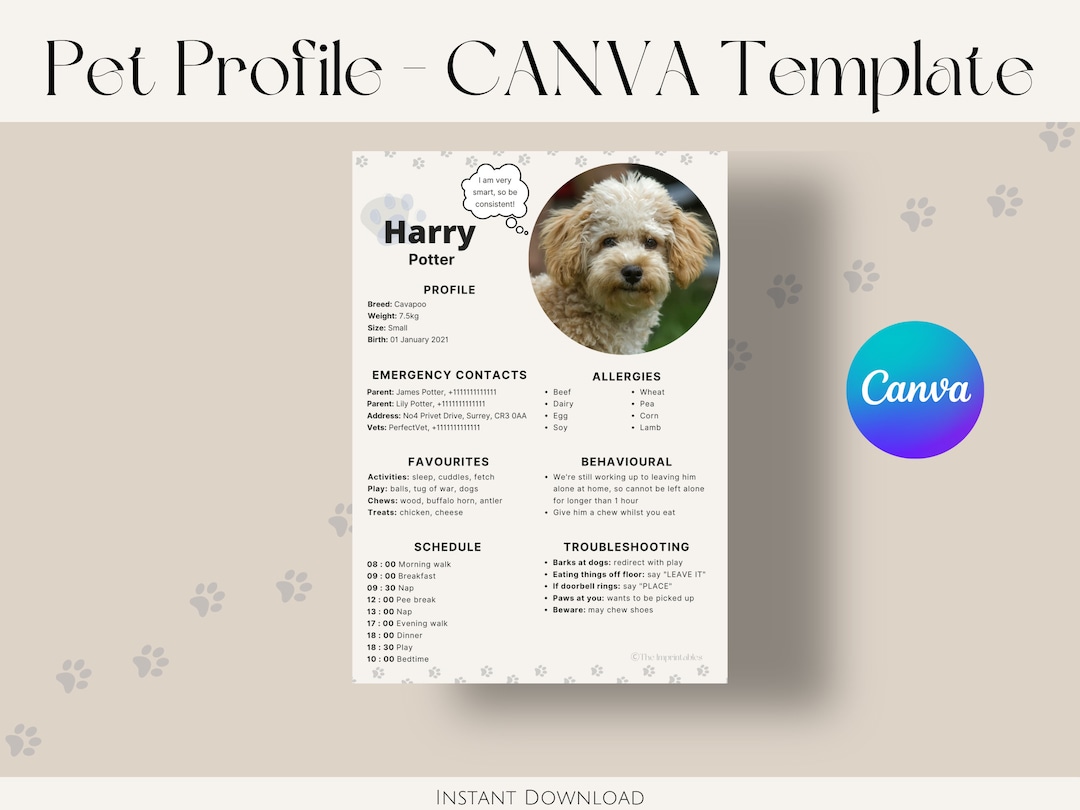 Pet Profile CANVA Template Printable Instant Digital Download Pet Pet Profile CANVA Template Printable Instant Digital Download Pet