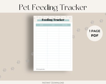 Pet Feeding Tracker PDF Printable | Instant Digital Download | Puppy Printable, Pet Information, Pet Printable, Dog Care