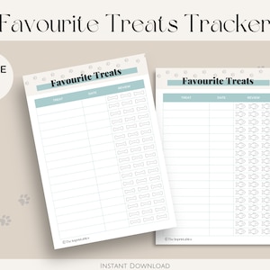 Pet Favourite Treats Tracker PDF Printable | Instant Digital Download | Puppy Printable, Pet Information, Pet Printable, Dog Care