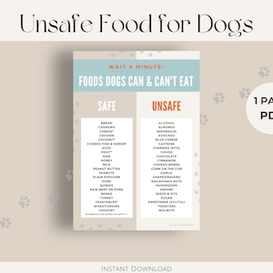 Unsafe Food for Dogs PDF Printable | Instant Digital Download | Pet Sitter Notes, Pet Information, Pet Printable, Pet Profile
