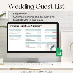 Wedding Guest List | Google Sheets | Instant Access, Google Sheets, Automated, Digital, Spreadsheet
