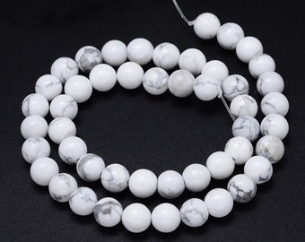 Howlite Pierre Naturelle, Boules de diamètre 6 mm, Perles pour loisirs créatifs et bijouterie, pierres semi-précieuses, DIY.