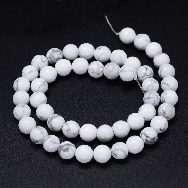 Howlite Pierre Naturelle, Boules de diamètre 6 mm, Perles pour loisirs créatifs et bijouterie, pierres semi-précieuses, DIY.