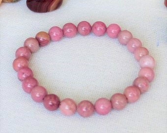 Rhodonite - Bracelet extensible ajustable en Pierres Naturelles  - Boules Rondes Lisses de 6 mm ou 8 mm . Pierres Polies de Lithothérapie