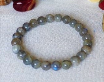 Labradorite - Adjustable Stretch Bracelet in Natural Stones - Smooth Round Balls of 6 mm or 8 mm. Polished Lithotherapy Stones