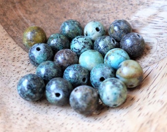 Turquoise Africaine Naturelle, Boules de diamètre 6 mm, 8 mm, Perles pour loisirs créatifs et bijouterie, pierres semi-précieuses, DIY.