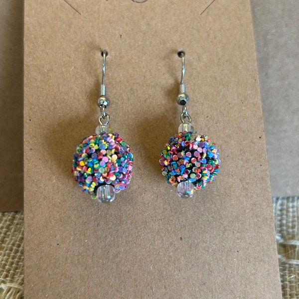 Multi Color Confetti Ball Earrings