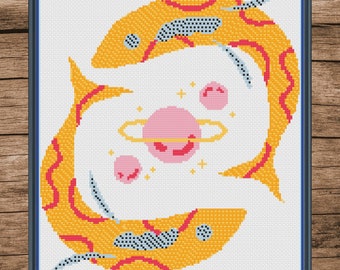 Celestial Fish Cross Stitch Pattern Instant Download PDF