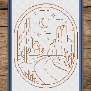 Framed Desert Canyon Line Design Cross Stitch Pattern Instant Download PDF