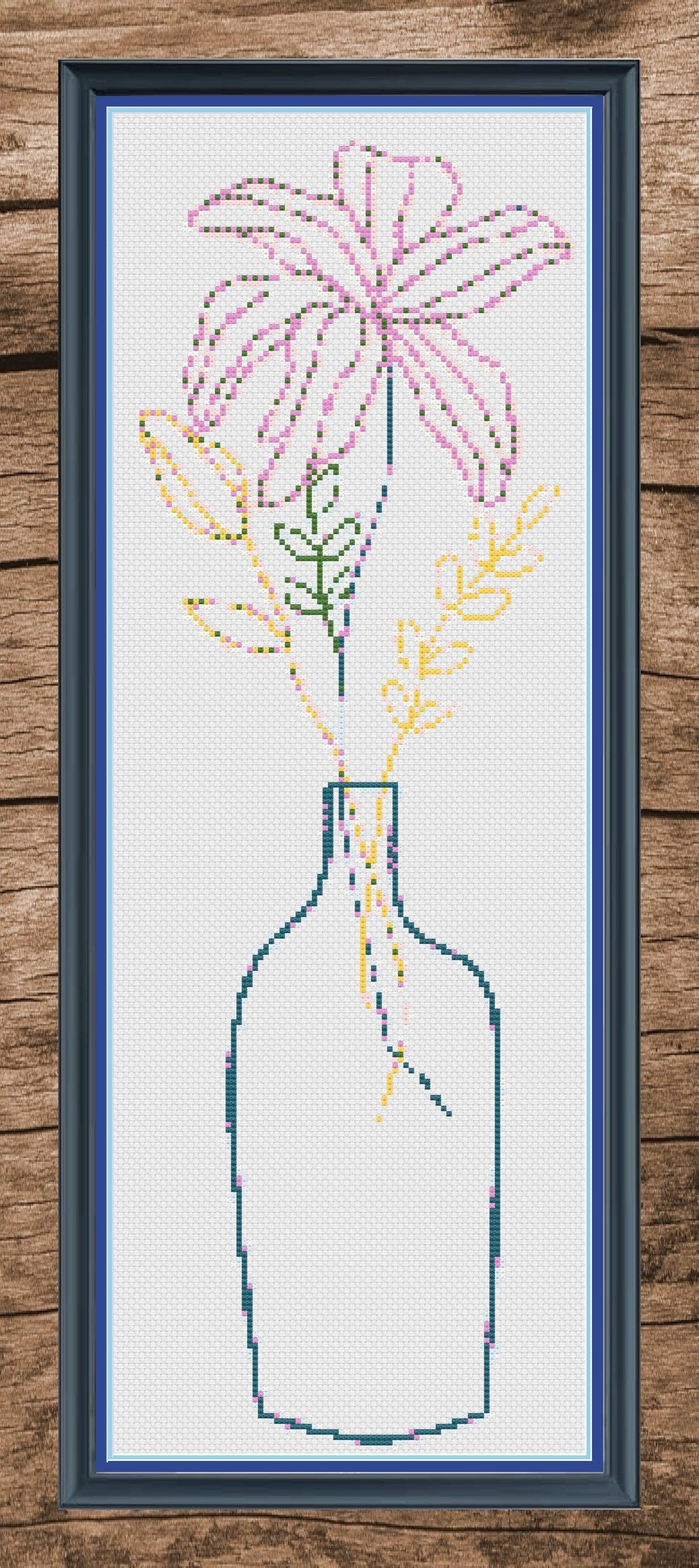 Colorful Line Design Flower Vase Cross Stitch Pattern Instant Download
