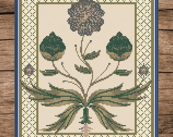 Patrón de punto de cruz de cardo enmarcado