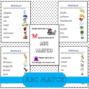 ABC Match Worksheets/Kids Activity Pages/Printable Classroom Homeschooling Worksheets