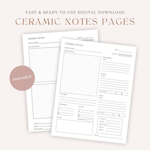 Ceramic Notes, Pottery Journal, Printable Ceramic Journal, Ceramic Log
