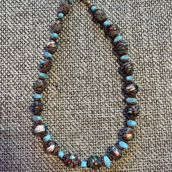 Vintage glass Venetian wedding bead, lampwork necklace. WN2