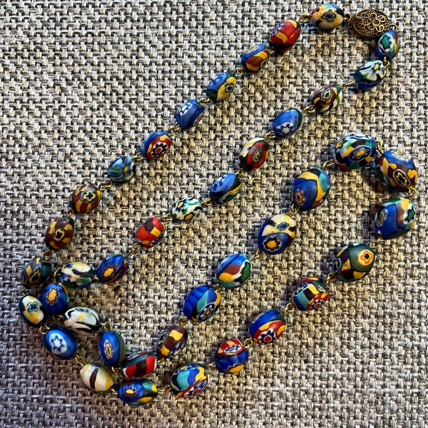Antique and rare matt glass Millifiori coloured bead necklace. M4
