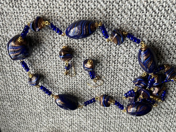 Vintage Venetian deep Blue and sparkly copper adv… - image 4